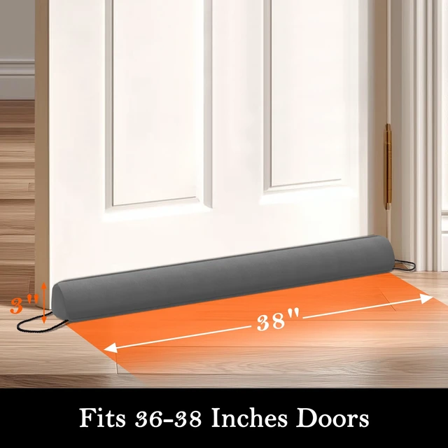 Alt view image 2 of 7 - Door Draft Stopper, Removable Washable Cover, 38", Gray | Weighted Gap Filler, Blocks Hot and Cold Air, All-Season Seal, Easy Install, Noise & Wind Blocker, Home Essentials