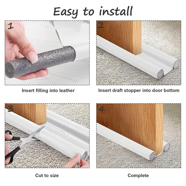 Alt view image 3 of 7 - Under Door Draft Stopper 38 Inch, Door Sweep for Bottom of Door | Draft Blocking, Small Gap Fit, Trim to Size, No Adhesive, Wipeable Cover