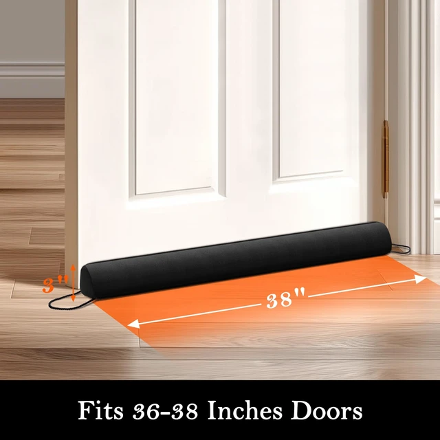 Alt view image 2 of 7 - Door Draft Stopper with Removable Washable Cover, 38", Black | Weighted Gap Filler, Blocks Hot and Cold Air, All-Season Seal, Easy Install, Noise & Wind Blocker, Home Essentials