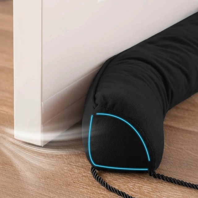 Main image of Door Draft Stopper with Removable Washable Cover, 38", Black | Weighted Gap Filler, Blocks Hot and Cold Air, All-Season Seal, Easy Install, Noise & Wind Blocker, Home Essentials
