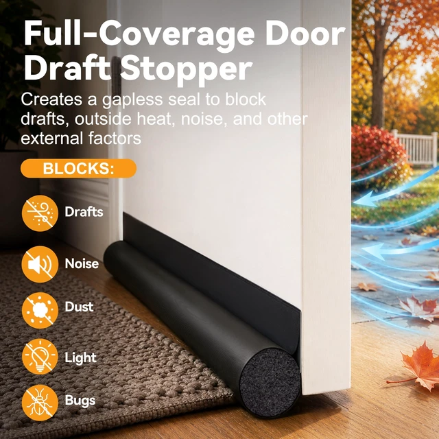 Alt view image 4 of 7 - Door Draft Stopper 36 Inch Black Adjustable Door Draft Blocker Front Door Draft Guard for Bottom of Doors Weather Stripping Door Seal Strip