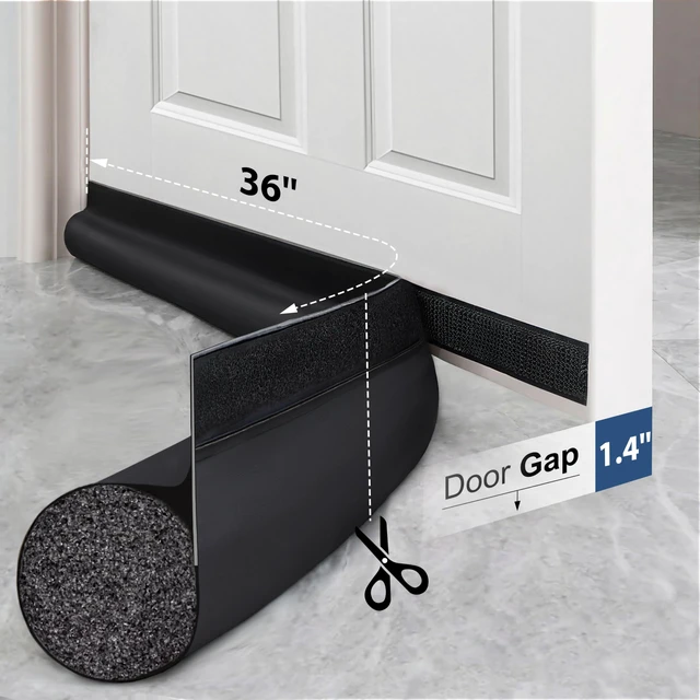 Alt view image 6 of 7 - Door Draft Stopper 36 Inch Black Adjustable Door Draft Blocker Front Door Draft Guard for Bottom of Doors Weather Stripping Door Seal Strip