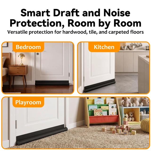 Alt view image 7 of 7 - Door Draft Stopper 36 Inch Black Adjustable Door Draft Blocker Front Door Draft Guard for Bottom of Doors Weather Stripping Door Seal Strip