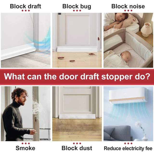 Alt view image 4 of 7 - Door Draft Stopper Weather Stripping Door Seal Under Door Sweep Block Cold Air Gaps Front Soundproof Draft Blocker for Bottom of Door Suitable for Interior/Exterior,White