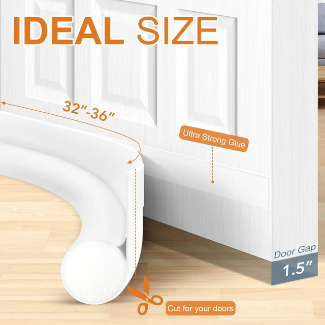 Alt view image 7 of 7 - Door Draft Stopper Weather Stripping Door Seal Under Door Sweep Block Cold Air Gaps Front Soundproof Draft Blocker for Bottom of Door Suitable for Interior/Exterior,White