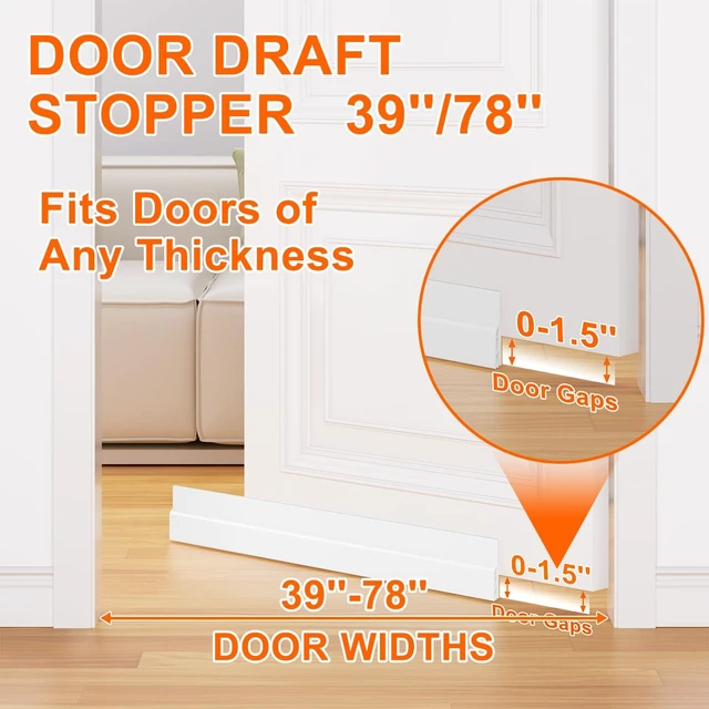 Alt view image 4 of 7 - Door Draft Stopper for Bottom of Door, Adjustable Weather Stripping Door Seal for Cold Insulation, Under Door Sweep for Exterior & Interior Doors, Door Bottom Seal Blocker Noise (39inch,White)