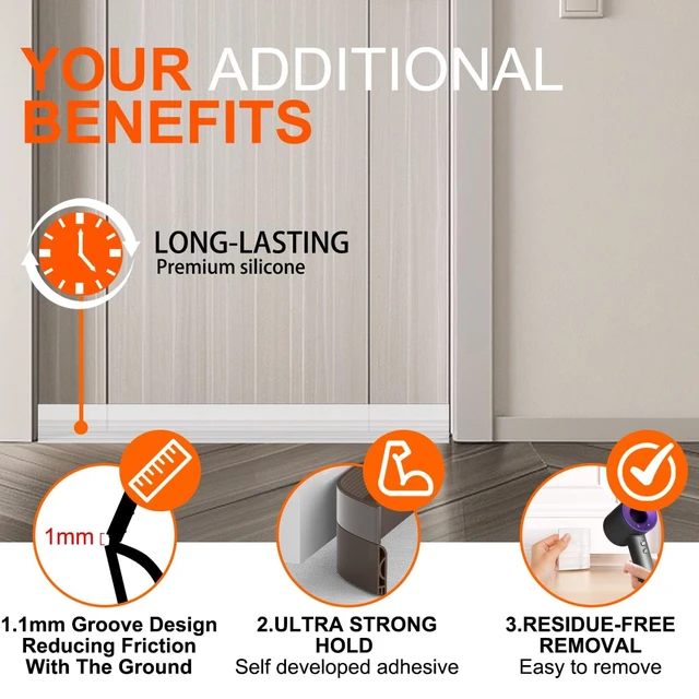 Alt view image 5 of 7 - Door Draft Stopper for Bottom of Door, Adjustable Weather Stripping Door Seal for Cold Insulation, Under Door Sweep for Exterior & Interior Doors, Door Bottom Seal Blocker Noise (39inch,White)