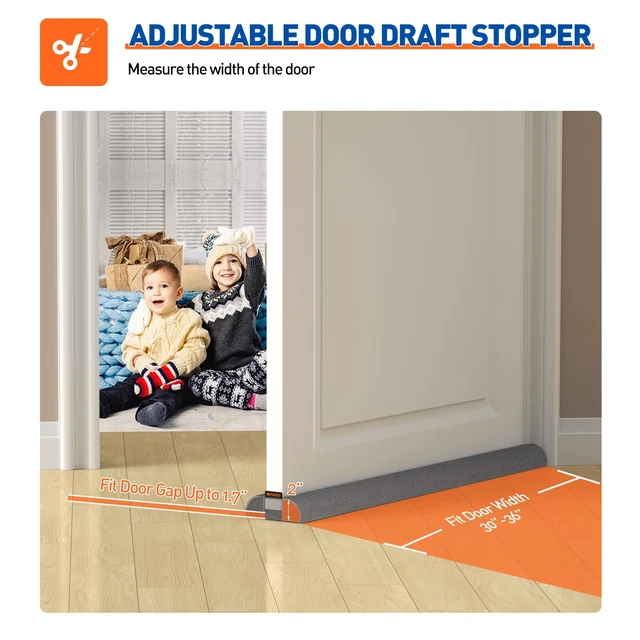 Alt view image 2 of 6 - Under Door Draft Stopper, 36 Inch Adjustable Door Gap Filler, Gray | Dual-Sided Soundproof Door Sweep for Blocking Noise Cold Air, Smoke, Dust & Light Easy Install, Energy Saving, Washable