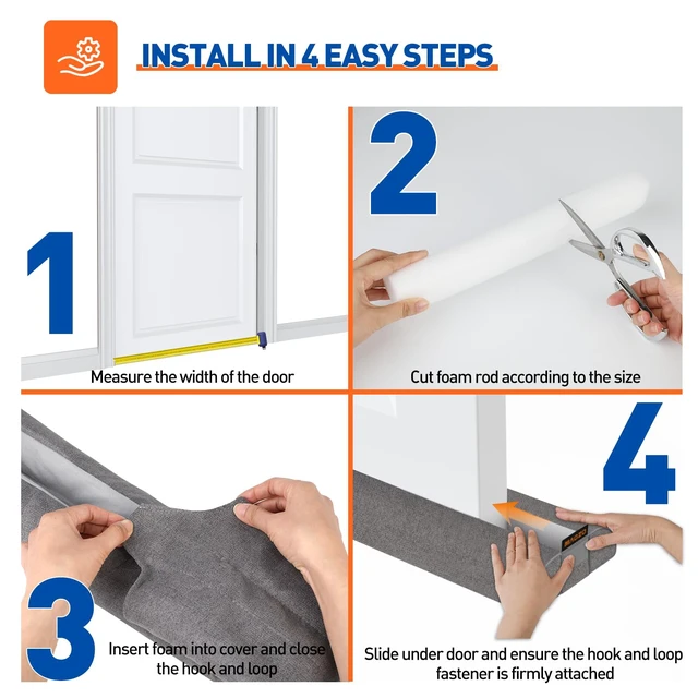 Alt view image 3 of 6 - Under Door Draft Stopper, 36 Inch Adjustable Door Gap Filler, Gray | Dual-Sided Soundproof Door Sweep for Blocking Noise Cold Air, Smoke, Dust & Light Easy Install, Energy Saving, Washable