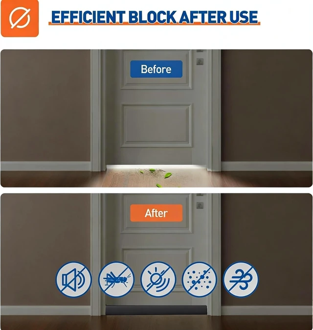 Alt view image 4 of 6 - Under Door Draft Stopper, 36 Inch Adjustable Door Gap Filler, Gray | Dual-Sided Soundproof Door Sweep for Blocking Noise Cold Air, Smoke, Dust & Light Easy Install, Energy Saving, Washable