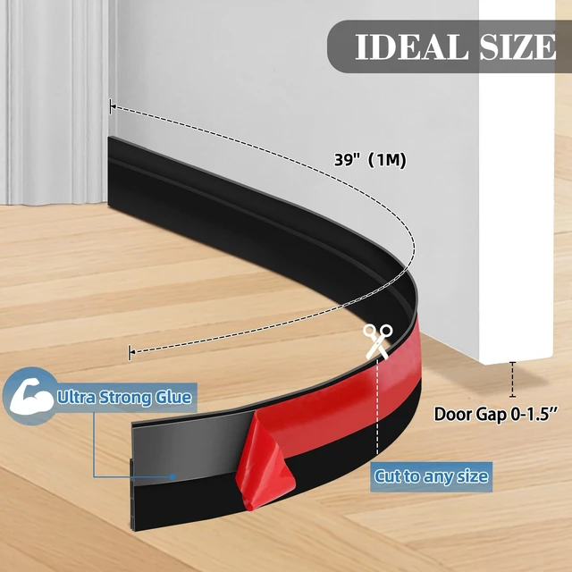 Alt view image 2 of 6 - Silicone Under Door Draft Stopper for Interior & Exterior Doors | Strong Adhesive, Adjustable, Soft Door Sweep for Door Bottom, Easy Removal without Residue, Surface-Safe, Fits Any Door Gap
