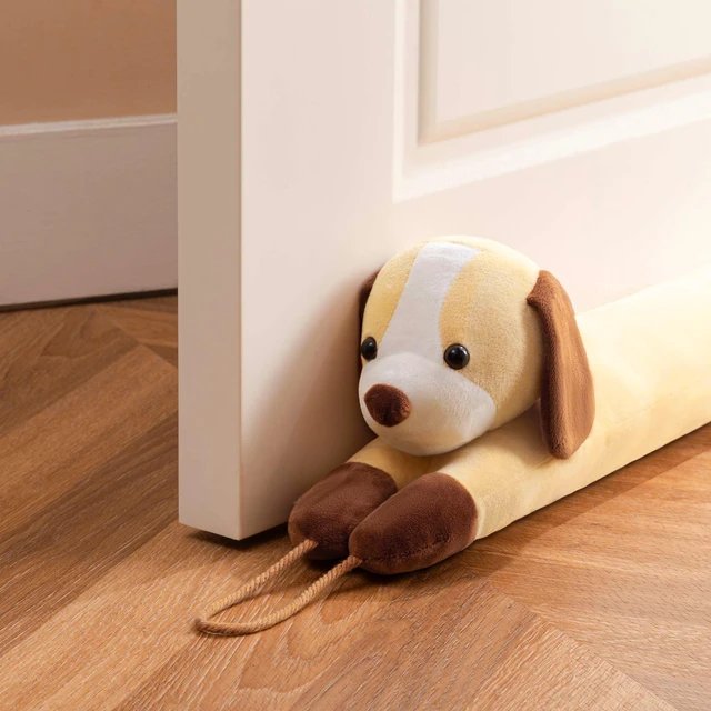 Main image of Door Draft Stopper Blocks Hot and Cold Air, 38", Yellow Dog | Blocks Wind and Noise, Weighted Sand and Cotton Filling, Convenient Hanging Loop for Storage, Adorable Animal Design
