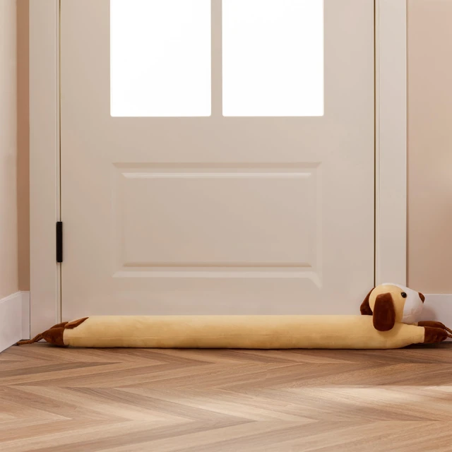 Alt view image 7 of 7 - Door Draft Stopper Blocks Hot and Cold Air, 38", Yellow Dog | Blocks Wind and Noise, Weighted Sand and Cotton Filling, Convenient Hanging Loop for Storage, Adorable Animal Design