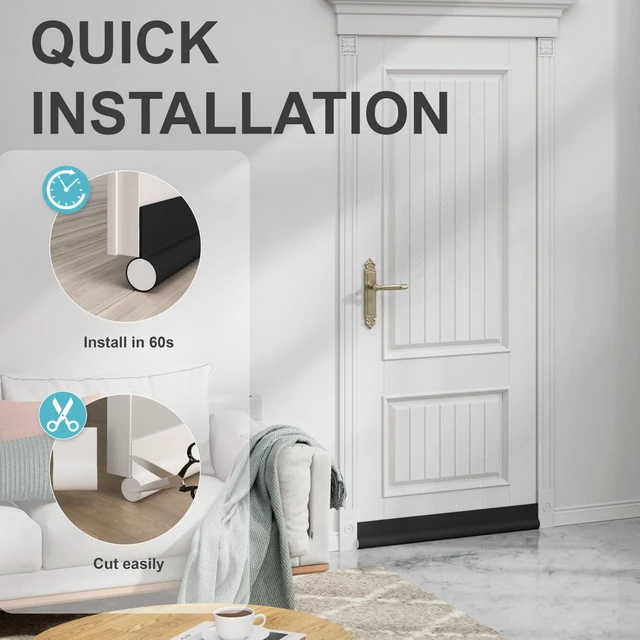 Alt view image 4 of 7 - One Side Door Draft Stopper,36.6" Adjustable Door Stoppers for Bottom of Door,Install Quick Door Seal Strips Sweeps Sound Proofing,Blocks Cold Air & Noise|Fit for Exterior/Interior Doors,Black