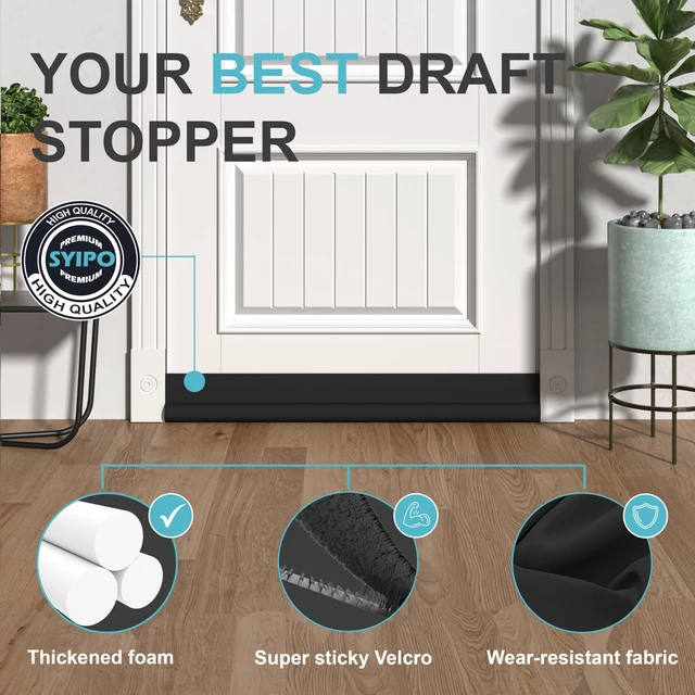 Alt view image 5 of 7 - One Side Door Draft Stopper,36.6" Adjustable Door Stoppers for Bottom of Door,Install Quick Door Seal Strips Sweeps Sound Proofing,Blocks Cold Air & Noise|Fit for Exterior/Interior Doors,Black