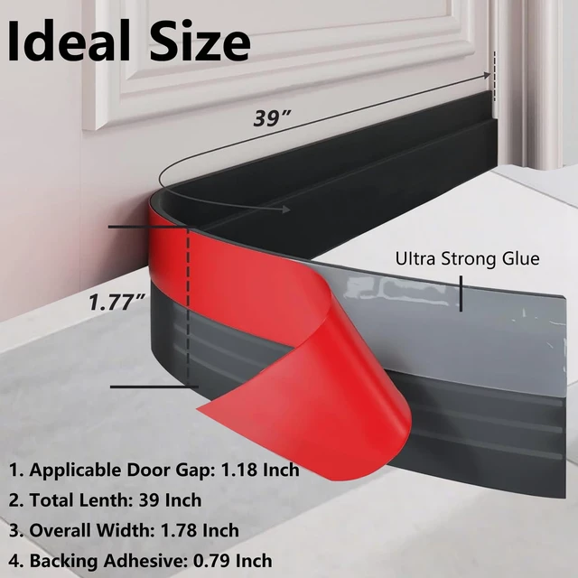 Alt view image 2 of 6 - Under Door Draft Stopper - 39 Inch Adhesive Door Sweep for Interior/Exterior, Door Blocker (Charcoal, 39.3 Inches)