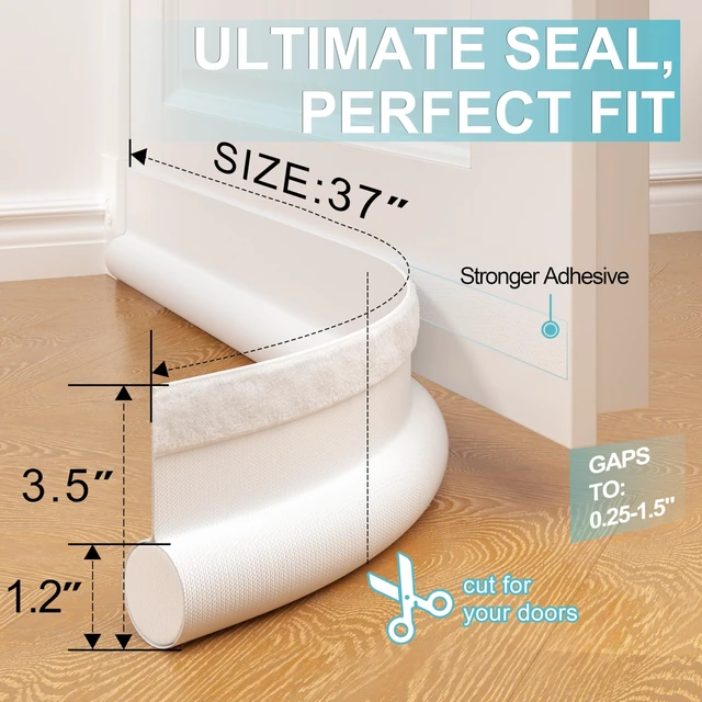 Alt view image 2 of 7 - Door Draft Stopper Bottom One Sided Door Draft Blockers37" Cutable Under Door Draft Blocker Insulator Door Sweep Weather Stripping SoundproofFits for InteriorExterior Doors1 Pack,White