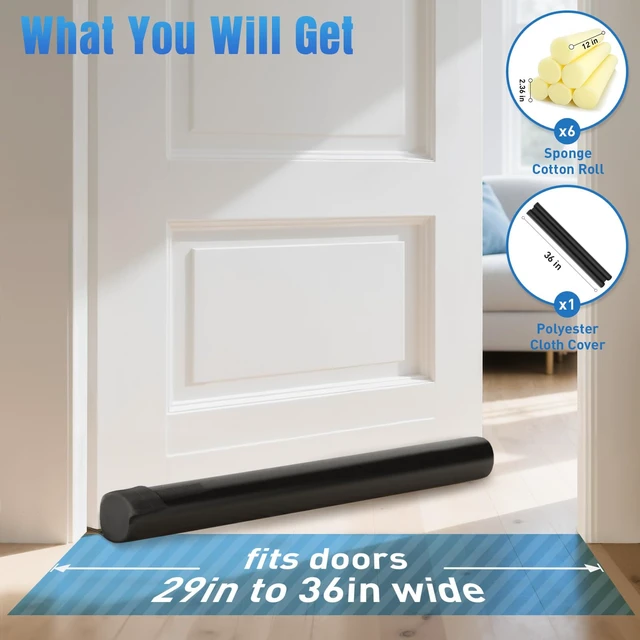 Alt view image 2 of 7 - 36 in Under Door Draft Stopper, Covers Gaps up to 2.36 in,Black | Adjustable Door Sweep Gap Filler Seal Fits Most Doors, Easy Install, Blocks Drafts, Light, Dust, Insects and Reduces Noise