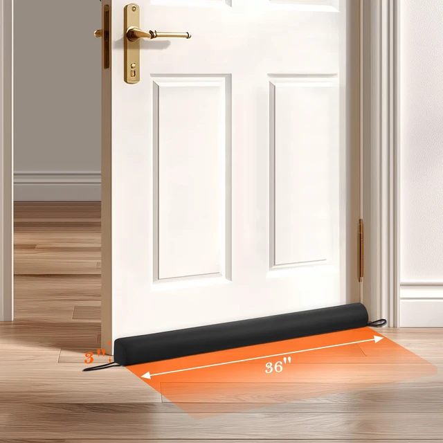 Alt view image 2 of 7 - Water Resistant Door Draft Stopper, Removable Cover, 36", Black | Weighted Gap Filler, Easy Install & Clean, Washable Cover, All-Season Hot/Cold Air & Light Blocker, Noise Reduction