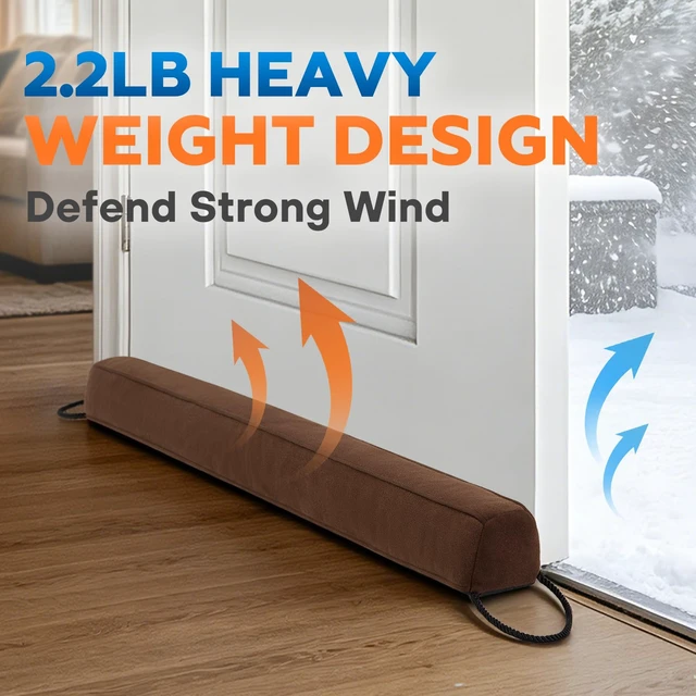 Alt view image 4 of 7 - 38 Weighted Under Door Draft Stopper, 2.2lb Door Wind Blocker | Fits 3 Large Gap, Block Air Draft from Bottom Door, Fits Front Door, Bedroom Door, Interior Door, Easy to Install, Brown