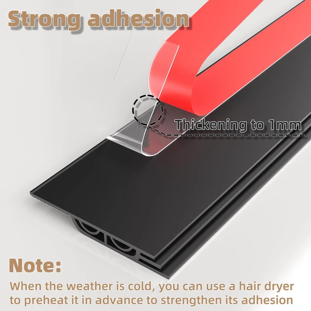 Alt view image 3 of 7 - 39" Black Under Door Draft Stopper Interior for 0-1 Gap,Silicone | Bottom Door Sweep Sound Proofing,Soundproofing Noise Blocker,Gap Filler Soundproof Seal Strip