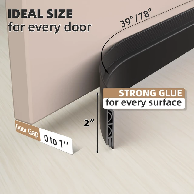 Alt view image 4 of 7 - 39" Black Under Door Draft Stopper Interior for 0-1 Gap,Silicone | Bottom Door Sweep Sound Proofing,Soundproofing Noise Blocker,Gap Filler Soundproof Seal Strip