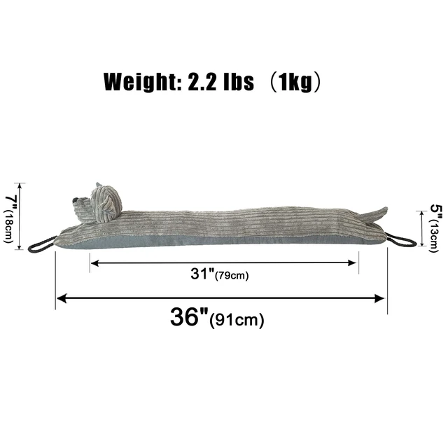 Alt view image 2 of 7 - Under Door Draft Stopper Decorative Wind Stopper 36 inch for Door & Window, Weighted Animal Air Draft Stopper Snake Noise Blocker for Bottom of Door with Hanging Loops - Grey Dog