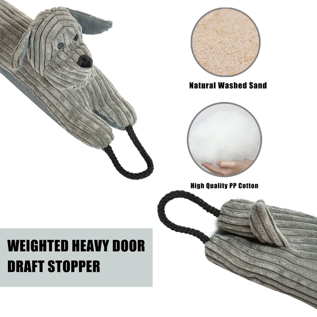 Alt view image 3 of 7 - Under Door Draft Stopper Decorative Wind Stopper 36 inch for Door & Window, Weighted Animal Air Draft Stopper Snake Noise Blocker for Bottom of Door with Hanging Loops - Grey Dog