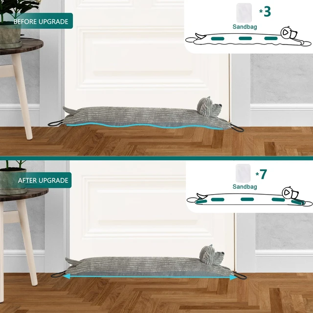 Alt view image 4 of 7 - Under Door Draft Stopper Decorative Wind Stopper 36 inch for Door & Window, Weighted Animal Air Draft Stopper Snake Noise Blocker for Bottom of Door with Hanging Loops - Grey Dog