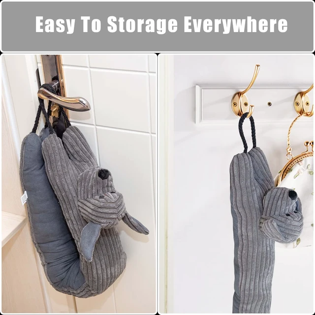 Alt view image 7 of 7 - Under Door Draft Stopper Decorative Wind Stopper 36 inch for Door & Window, Weighted Animal Air Draft Stopper Snake Noise Blocker for Bottom of Door with Hanging Loops - Grey Dog