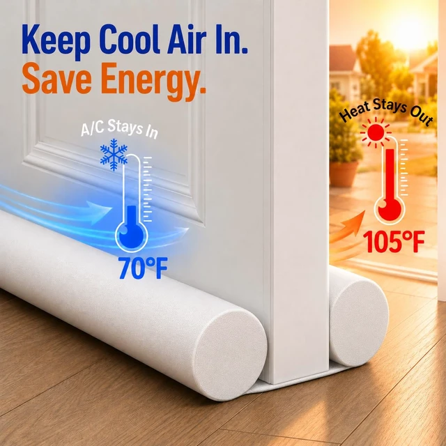 Alt view image 2 of 7 - Large Door Draft Stopper 30 Inch for Small Bedroom, Fits 1.7" Gaps | Small Size Bedroom Door, Fits 0.5 to 1.7" Gaps, White Under Door Draft Blocker, Seal Gap, Draft Guard for Bottom of Doors