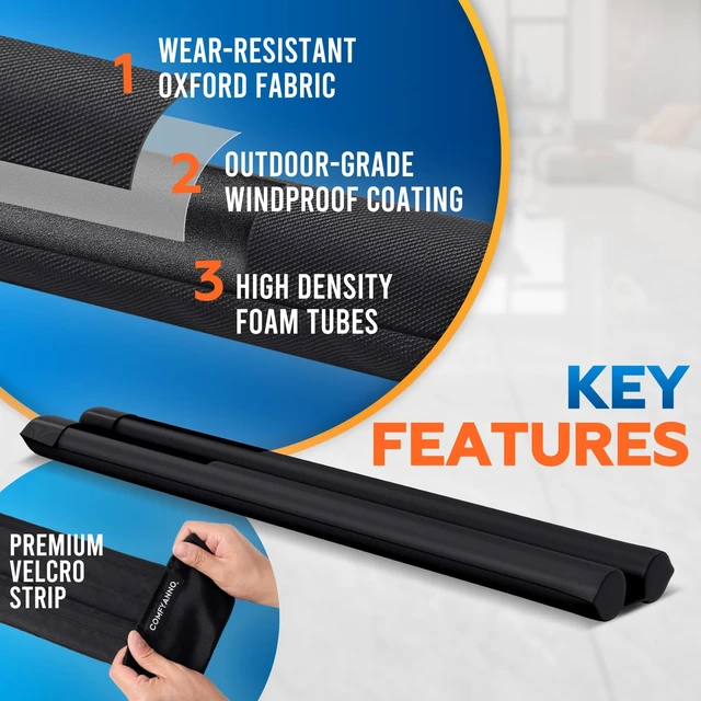 Alt view image 3 of 7 - Under Door Draft Stopper - Bottom Door Gap Filler & Seal - Fits 30 to 36 Door, Double Side Block Noise, Sound, Air, Bugs, Dust, Easy to Install, No Adhesive, Black