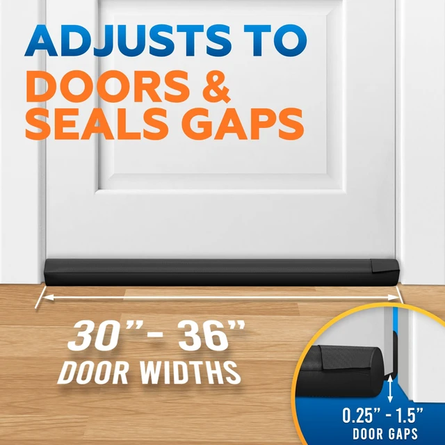 Alt view image 4 of 7 - Under Door Draft Stopper - Bottom Door Gap Filler & Seal - Fits 30 to 36 Door, Double Side Block Noise, Sound, Air, Bugs, Dust, Easy to Install, No Adhesive, Black