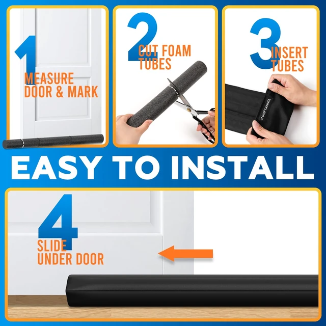 Alt view image 6 of 7 - Under Door Draft Stopper - Bottom Door Gap Filler & Seal - Fits 30 to 36 Door, Double Side Block Noise, Sound, Air, Bugs, Dust, Easy to Install, No Adhesive, Black