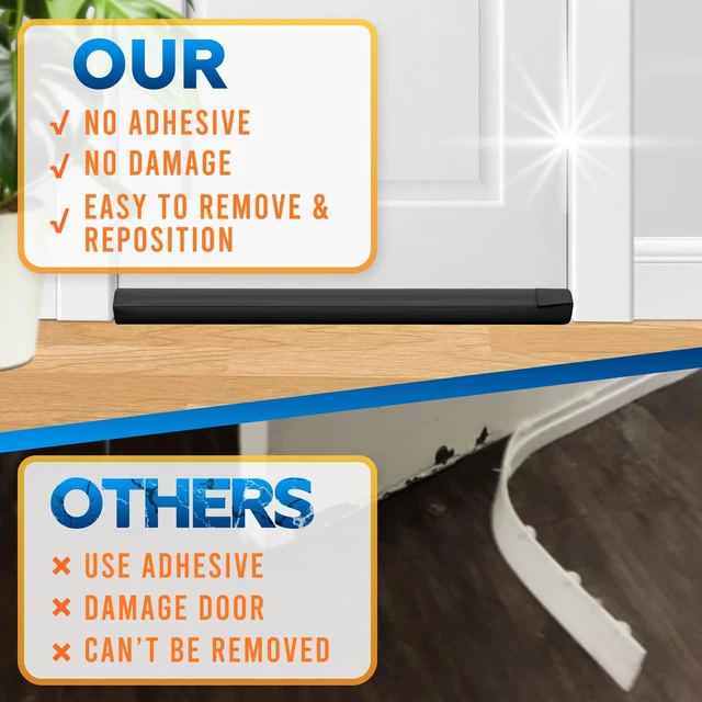 Alt view image 7 of 7 - Under Door Draft Stopper - Bottom Door Gap Filler & Seal - Fits 30 to 36 Door, Double Side Block Noise, Sound, Air, Bugs, Dust, Easy to Install, No Adhesive, Black