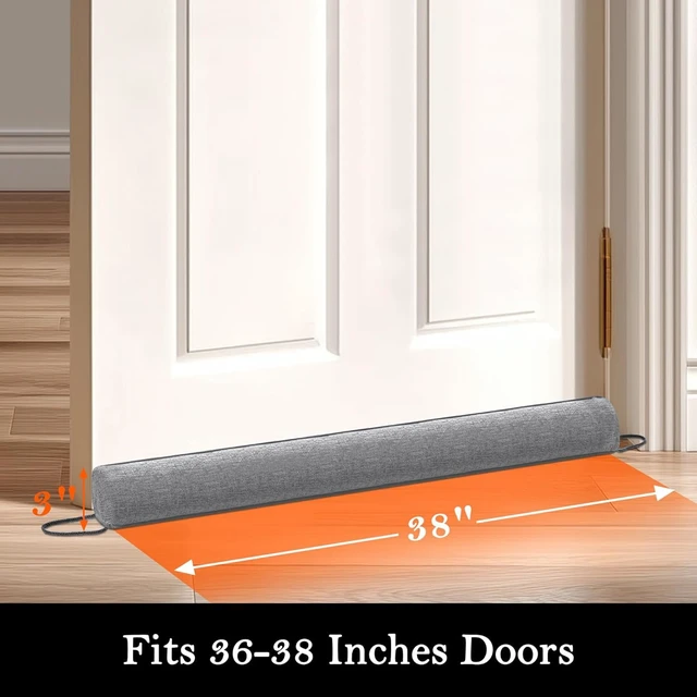 Alt view image 2 of 7 - Linen Door Draft Stopper, Removable Washable Cover, 38", Gray | Weighted Gap Filler, Blocks Hot and Cold Air, All-Season Seal, Easy Install, Noise & Wind Blocker, Home Essentials