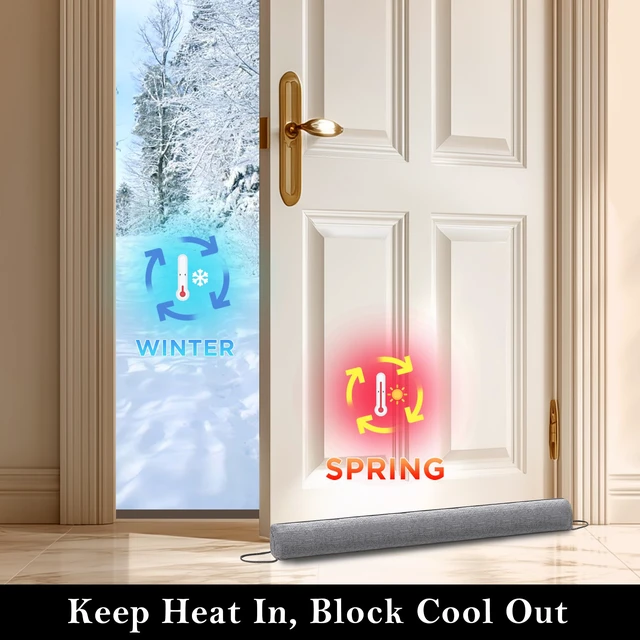 Alt view image 5 of 7 - Linen Door Draft Stopper, Removable Washable Cover, 38", Gray | Weighted Gap Filler, Blocks Hot and Cold Air, All-Season Seal, Easy Install, Noise & Wind Blocker, Home Essentials