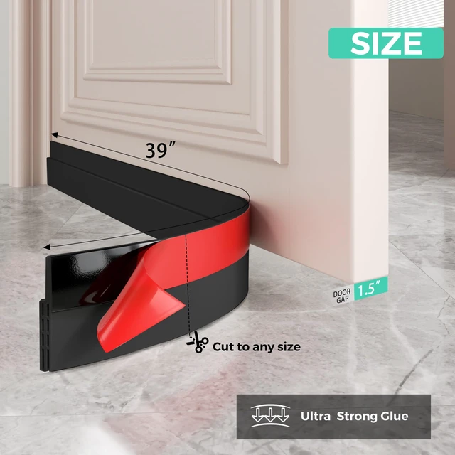 Alt view image 4 of 7 - 2 Pack Under Door Draft Stopper Weather Stripping Door Seal Threshold Strip | Self-adhesive silicone door draft stopper for blocking air loss, noise, dust and bug, door gap reducer for bottom door