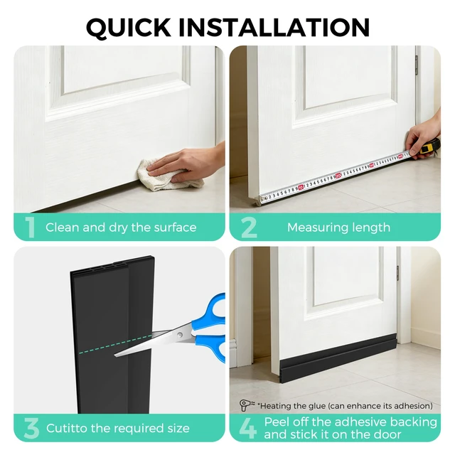 Alt view image 5 of 7 - 2 Pack Under Door Draft Stopper Weather Stripping Door Seal Threshold Strip | Self-adhesive silicone door draft stopper for blocking air loss, noise, dust and bug, door gap reducer for bottom door