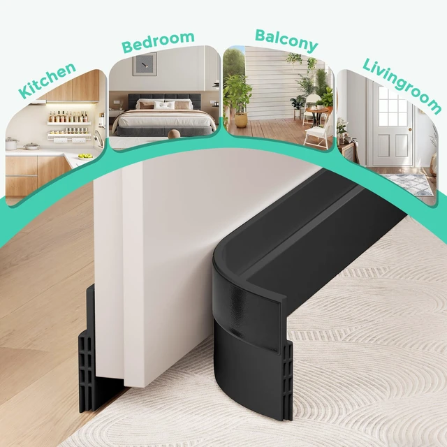Alt view image 6 of 7 - 2 Pack Under Door Draft Stopper Weather Stripping Door Seal Threshold Strip | Self-adhesive silicone door draft stopper for blocking air loss, noise, dust and bug, door gap reducer for bottom door