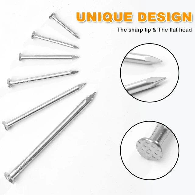 Alt view image 4 of 7 - 500Pcs Stainless Steel Wall Nails Assortment Kit, 6 Sizes Long Nails for Hanging Picture Frames,Shelves, Wood, Drywall, Small Nails, Finishing Nail for Home Decor & Home Improvement