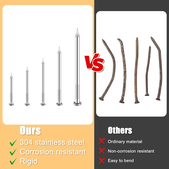 Alt view image 5 of 7 - 500Pcs Stainless Steel Wall Nails Assortment Kit, 6 Sizes Long Nails for Hanging Picture Frames,Shelves, Wood, Drywall, Small Nails, Finishing Nail for Home Decor & Home Improvement