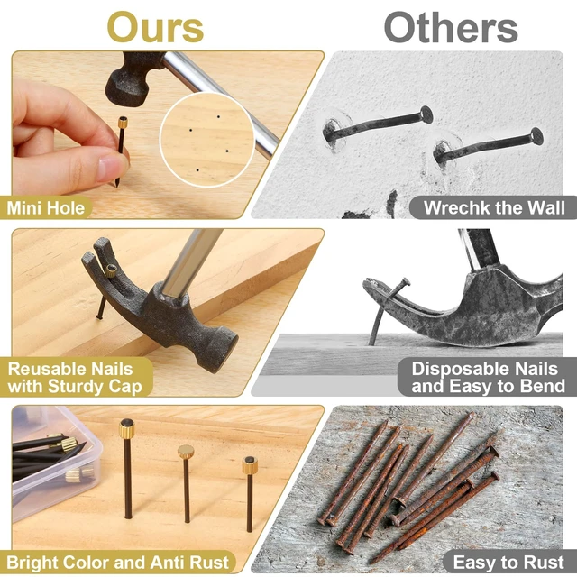 Alt view image 3 of 7 - 90PCS Picture Hanging Nails, 3 Sizes Wall Decorative Nails for Hanging Pictures Frame Kit Hanging Hardware Tool Hangers for Claw Drywall Nails (Small Medium Large Nails)