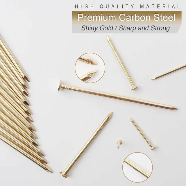 Alt view image 4 of 7 - 358PCS Brass Plated Nails Assortment Kit, 6 Sizes for Hanging & Woodworking | Sharp Points for Easy Start, Rustproof Finish, Storage Box Included, Great for Picture Frames & Shelve