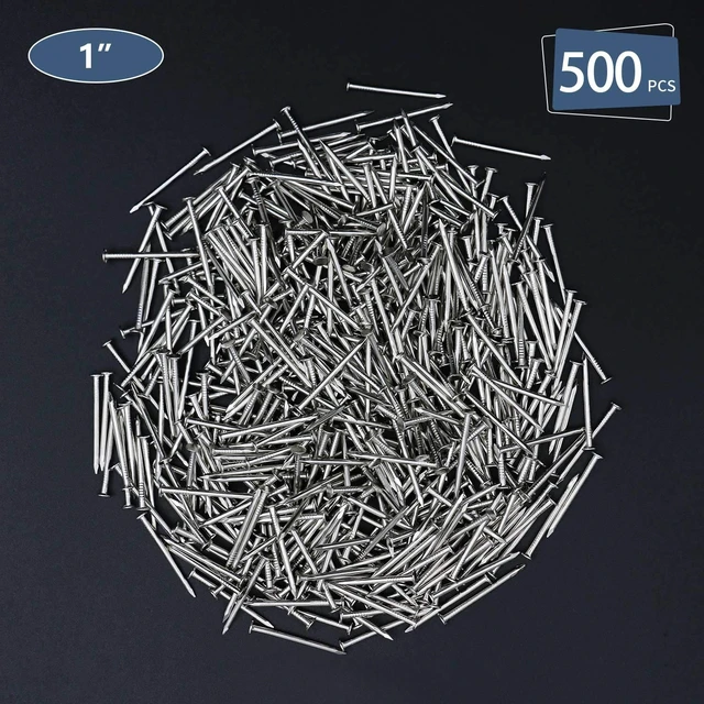 Alt view image 2 of 7 - 500PCS 1" Nickel Flat Head Nails for Hanging Pictures & Woodwork | Premium Carbon Steel Build, Rust-Resistant Nickel Finish, Consistent Size & Strength