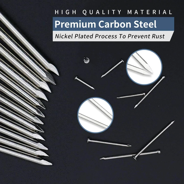 Alt view image 5 of 7 - 500PCS 1" Nickel Flat Head Nails for Hanging Pictures & Woodwork | Premium Carbon Steel Build, Rust-Resistant Nickel Finish, Consistent Size & Strength
