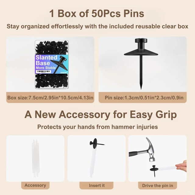 Alt view image 2 of 7 - 50pcs Black Thumb Tacks - Heavy Duty Double Headed Metal Wall Tacks