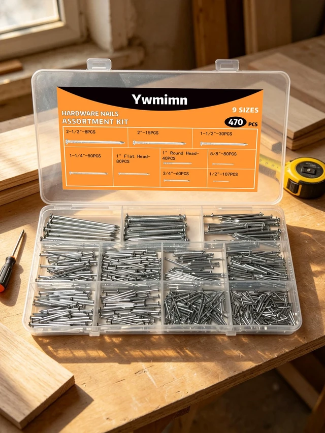 Alt view image 5 of 7 - 470 Pcs Nail Assortment Kit, 9 Sizes Finishing Nails for Hanging Pictures, Maximum Length 2-1/2 Inches Galvanized, Long and Small Nails for Wall Art
