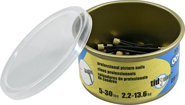 Alt view image 3 of 5 - Picture Hanging Nails, 30lb Capacity, 25 Pack, Black Brass | Blue steel construction for secure wall mounting, designed for framed art and picture hanging in home or office spaces