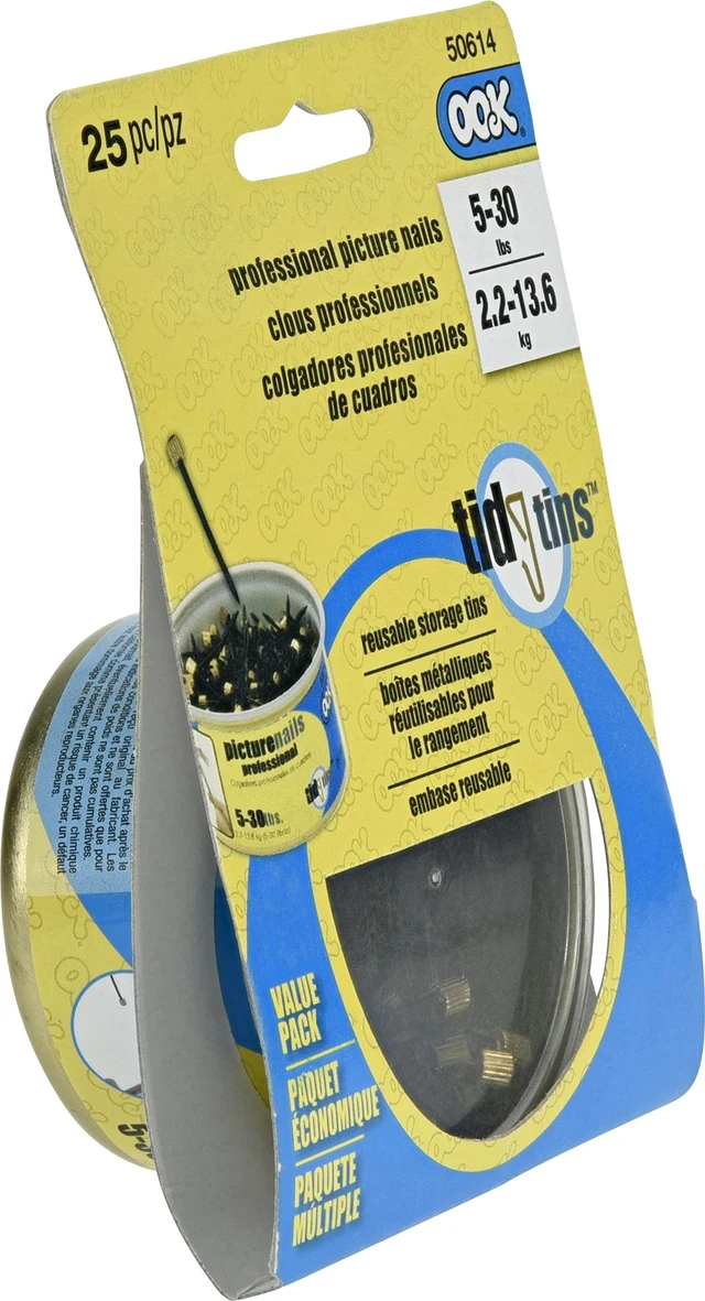 Alt view image 4 of 5 - Picture Hanging Nails, 30lb Capacity, 25 Pack, Black Brass | Blue steel construction for secure wall mounting, designed for framed art and picture hanging in home or office spaces